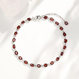 3*4mm Oval Natural  Garnet Bracelet, 18K White Gold Plated, Garnet Bracelet for Women, Wedding Bracelet, Gift For Her, Daily Bracelet
