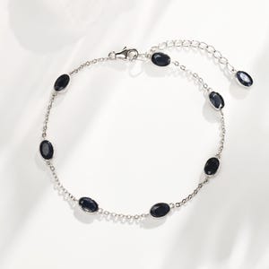 Natural Sapphire Bracelet, 18k White Gold Plated Bracelet, Oval 4*6mm Sapphire, Sapphire Bracelet, Gemstone Bracelet, Sapphire Bracelet