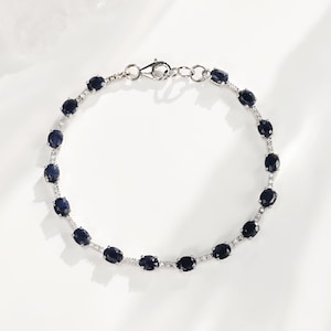 Natural Sapphire Bracelet 18K White Gold Plated Tennis Bracelet for Women Wedding Bracelet Gift For Her Oval Shaped Sapphire Tennis Bracelet