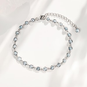 Sky Blue Topaz  Bracelet, Minimalist Topaz Bracelet ,18K White Gold Plated, Topaz Bracelet for Women, Wedding Bracelet, Gift For Her
