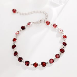 4mm Round Garnet Bracelet 18K White Gold Plated, Garnet Bracelet for Women, Wedding Bracelet, Gift For Her, Natural  Garnet Tennis Bracelet