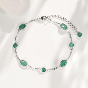 Green Emerald Bracelet, 18K White Gold Plated, Emerald Tennis Bracelet for Women, Wedding Bracelet, Gift For Her, Emerald Tennis Bracelet