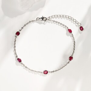 Simple Ruby Bracelet 18K White Gold Plated Tennis Bracelet for Women Wedding Bracelet Gift For Her Oval  Shaped Red Ruby Tennis Bracelet