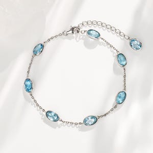 Topaz Bracelet 18K White Gold Plated, Topaz Tennis Bracelet for Women, Wedding Bracelet, Gift For Her, Natural Blue Topaz Tennis Bracelet