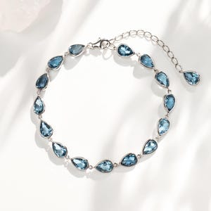 Natural Swiss Blue Topaz  Bracelet, Minimalist Topaz Bracelet ,18K White Gold Plated, Bracelet for Women, Wedding Bracelet, Gift For Her
