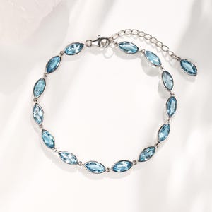 Topaz Bracelet 18K White Gold Plated, Topaz Tennis Bracelet for Women, Wedding Bracelet, Gift For Her, Natural Blue Topaz Tennis Bracelet