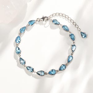 Topaz Bracelet 18K White Gold Plated, Topaz Tennis Bracelet for Women, Wedding Bracelet, Gift For Her, Natural Blue Topaz Tennis Bracelet