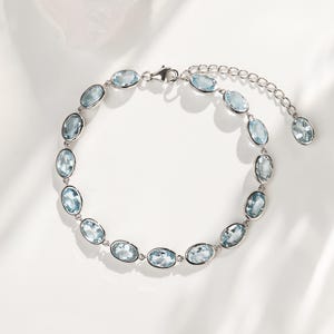 Minimalist Topaz Bracelet ,18K White Gold Plated, Topaz Bracelet for Women, Wedding Bracelet, Gift For Her, Natural Blue Topaz  Bracelet