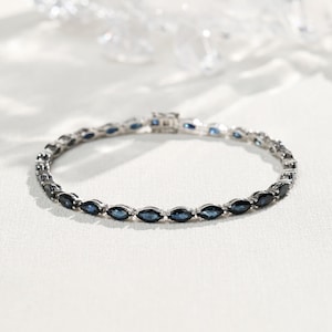 Natural Sapphire Bracelet, 18k White Gold Plated, About 10.5ct Marquise Sapphire, Statement Bracelet Gift For Her ,Tennis Sapphire Bracelet