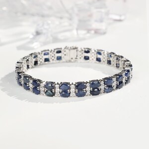 Natural Sapphire Bracelet, 18k White Gold Plated, Tennis Sapphire Bracelet, About 27.5ct Oval Sapphire, Gift For Her Bracelet For Women