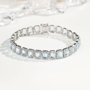 Natural Sky Blue Topaz Bracelet, 18k White Gold Plated, Tennis Topaz Bracelet, Gift For Her For Women, Anniversary Gift,Women Bracelet