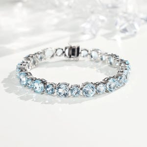 Natural Sky Blue Topaz Bracelet, 18k White Gold Plated, Elegance Bracelet, Gift For Her For Women ,Halo Topaz Bracelet,Tennis Topaz Bracelet