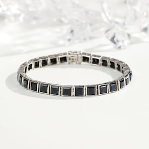 Natural Sapphire Bracelet, 18K white gold plated, About 23.1ct Square Sapphire, Tennis Sapphire Bracelet,Gift For Her Bracelet For Women