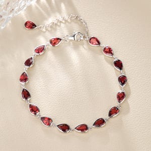 4x6mm Pear Garnet Bracelet 18K White Gold Plated, , Natural Garnet Bracelet,Garnet Tennis Bracelet for Women, Wedding Bracelet, Gift For Her