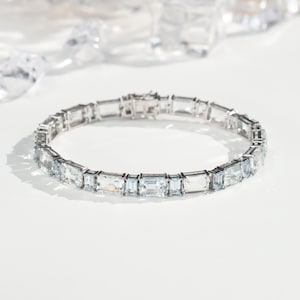 Natural White Topaz Bracelet,18k White Gold Plated, Tennis Topaz Bracelet,Statement Bracelet Gift For Her Bracelet For Women