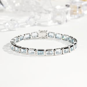Natural Sky Blue Topaz Bracelet, 18k White Gold Plated, Tennis Topaz Bracelet, Delicate Bracelet,Statement Bracelet Gift For Her For Women