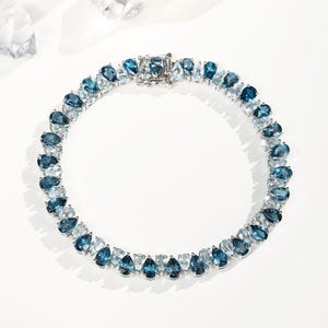 Natural Blue Topaz Bracelet,18k White Gold Plated, Tennis Topaz Bracelet,Gemstone Bracelet, Bracelet Gift For Her Bracelet For Women
