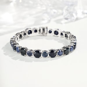 Natural Sapphire Bracelet, 18k White Gold Plated, Tennis Sapphire Bracelet, Gift For Her Bracelet For Women, Elegance Sapphire Bracelet