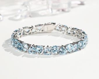 Natural Sky Blue Topaz Bracelet,18k White Gold Bracelet, About 44.7ct Topaz,Women Topaz Bracelet,Gift For Her,Holiday Gift,Everyday Bracelet