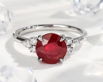 Rubinring, 18k Weißgold plattiert, Eleganter Rubinring, Einzigartiger Ring für Jahrestagsgeschenk, Frauen Rubinring, Geschenk für Sie