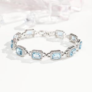 Swiss Blue Topaz Bracelet, 18k White Gold Plated,Tennis Topaz Bracelet,Elegance Bracelet,Statement Bracelet Gift For Her Bracelet For Women