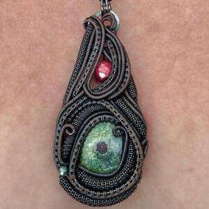 Ruby Zoisite Copper Wire Wrapped Pendant: Boho Artisan Necklace