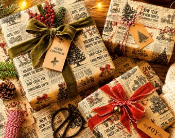 Old Fashioned Christmas Wrapping Paper | Vintage Newspaper Gift Wrap