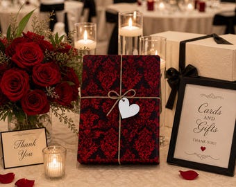 Red Black Damask Wrapping Paper | Gothic Victorian Floral Gift Wrap