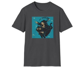 Grim Reaper Cat T-Shirt: Funny Spooky Halloween Graphic Tee