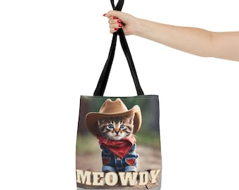 Cowboy Cat-draagtas: herbruikbare boodschappentas 'Meowdy' western Kitty