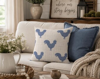 Chic Rooster Pillow | Farmhouse Country Home Accent, Spun Polyester Cushion