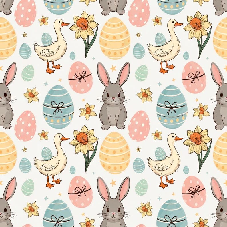 Easter Bunny Pattern Digital Paper | Spring Easter Eggs, | Seamless ...
