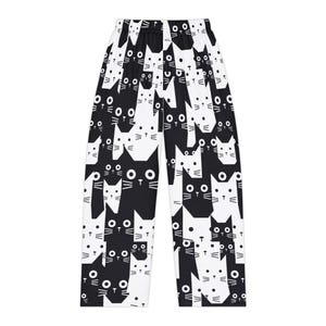 Svarta och vita kattpyjamasbyxor | Roliga katttryckta loungekläder bild 3