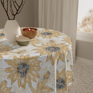 Sunflower Tablecloth, Country Kitchen Decor, Farmhouse Table Cover, Floral Dining Linens, Vintage Home Textiles