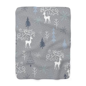 Sherpa Fleece Blanket: Winter Wonderland Deer & Trees