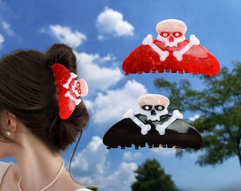 Skull & Crossbones Hair Claw Clip: Gothic Halloween Accessory