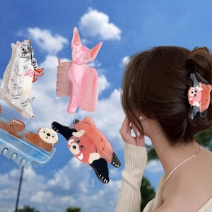 Grote cartoon-klauwclip | Haarclip wasbeer | Cat&Otter-haarklauw van acetaat | Leuk eigenzinnig haaraccessoire