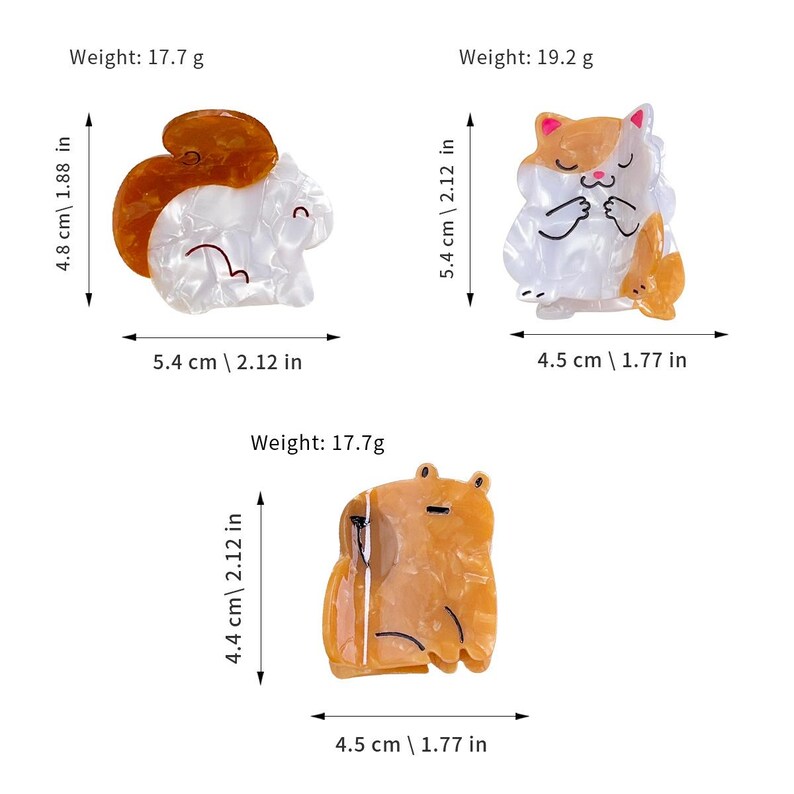 Hårklämmor i acetat | Kapybara-, katt-, ekorredesign | Mors dag-present till henne bild 2