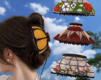 Vintage Stained Glass Floral Hair Claw Clip | flora flower lover thanksgiving gift