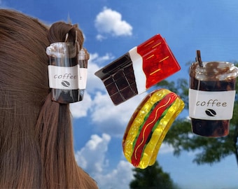 Food Hair Claw Clips – Chocolate Bar, Hot Dog, Iced Coffee Acrylic Accessory