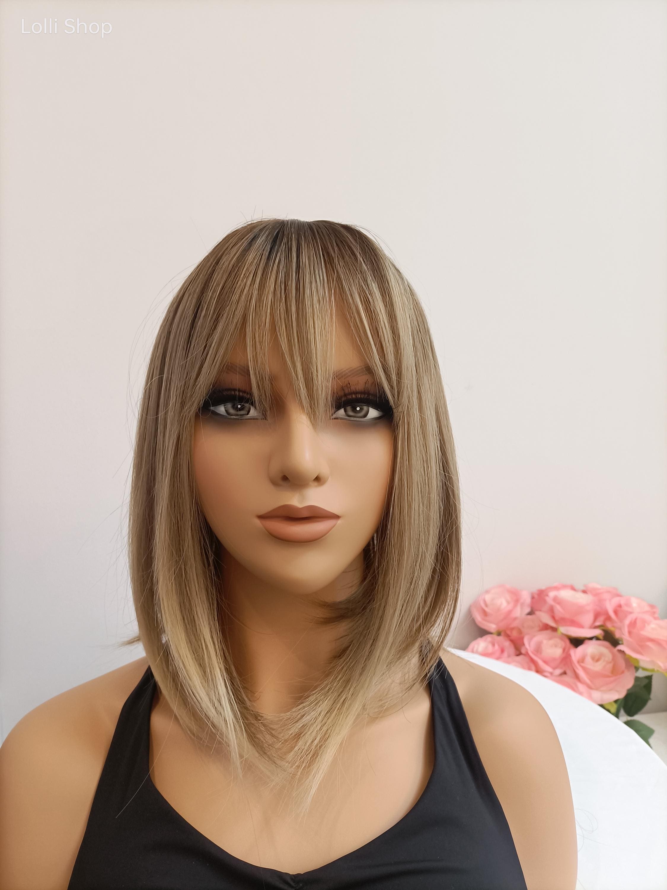Layered Bob Wig With Bangs Straight Synthetic Natural Daily Party Hairstyle AWEE Black Short Bob Wig with Bangs - 10 Inch Natural  main image 2
