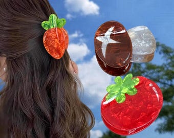 Pinza acrílica para el cabello / Pinza Kawaii / Accesorio para el cabello con forma de tomate, zanahoria y champiñón