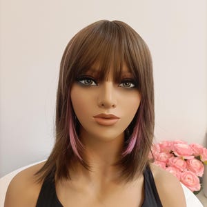 Pink Streaked Bob Wig | Cosplay Wig | Glueless Wear | Lightweight Synthetic Hair