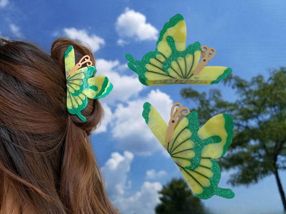Forest Green Butterfly Hair Claw: Elegant Acetate Hair Clip