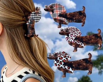 Pinza para el pelo con forma de perro salchicha / Accesorio para el pelo de perro salchicha / Pinza acrílica para el pelo de perro salchicha