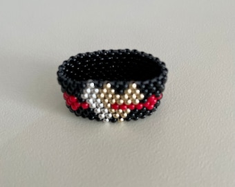 Peyote hartband ringpatronen, goud en sterling