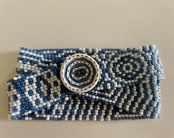 Denim And Ivory Wrap Bracelet Odd Count Peyote Bracelet Pattern