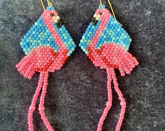 Flamingo Earrings Brick Stitch Pattern, PDF
