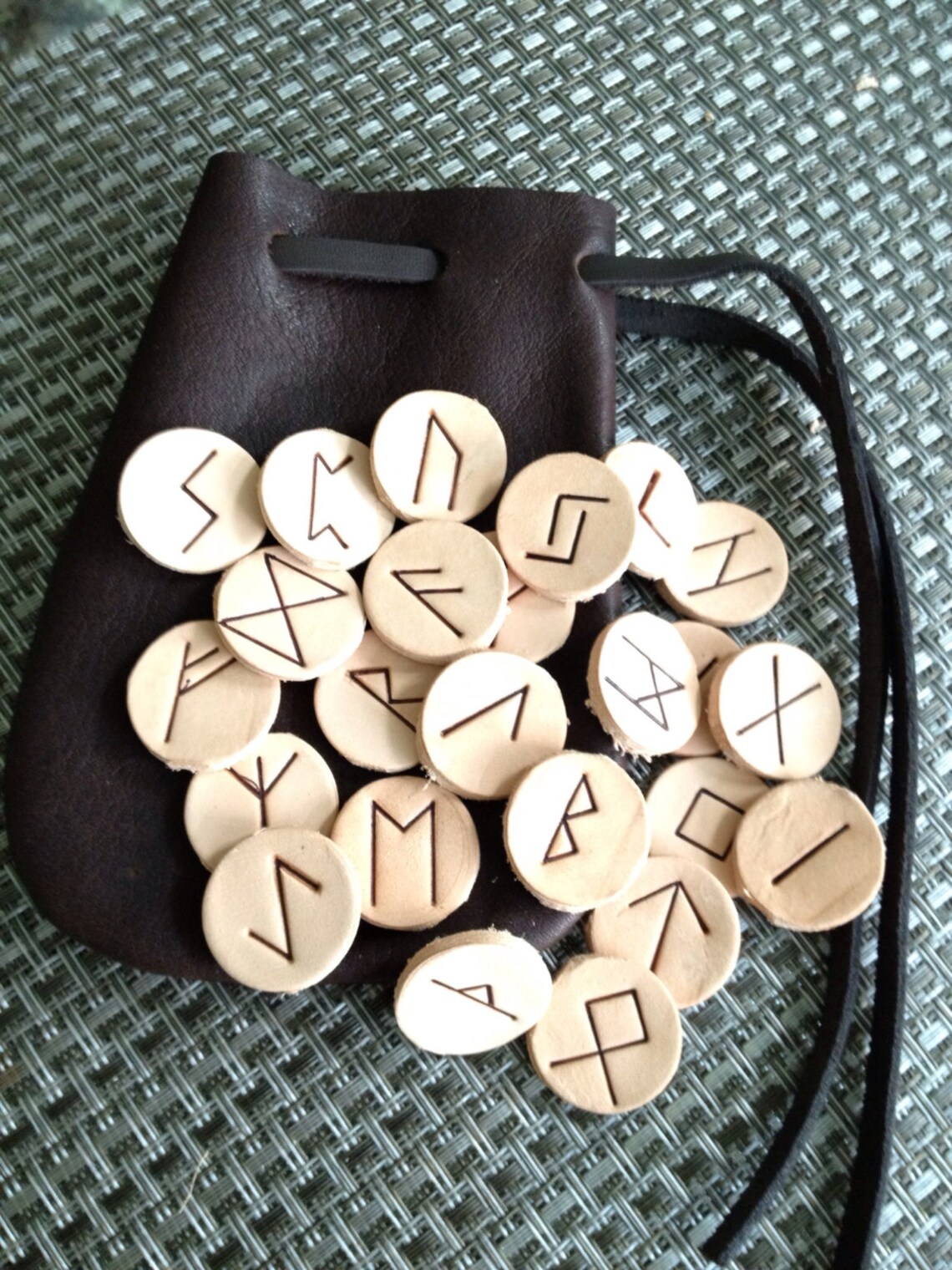 Leather Round Runes With Leather Pouch Elder Futhark Etsy UK