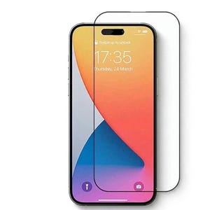 Peut inclure: Un smartphone avec un protecteur d'écran. Le téléphone affiche un fond d'écran coloré avec l'heure 17h35 et la date du jeudi 24 mars. Le protecteur d'écran est transparent et rectangulaire, avec des coins arrondis.